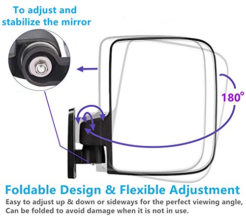 Golf Cart Rear View Mirror，HKOO Golf Cart Mirrors Contains Folding Side Mirrors and Non-destructive installation Rear View Mirror Universal for Club Car DS Precedent/EZGO TXT RXV/Yamaha