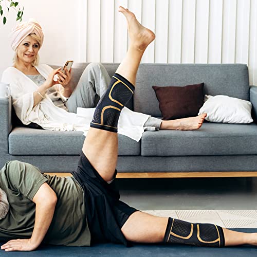 Copper Knee Brace Compression Sleeve for Pain Relief - 2 Pack, Large