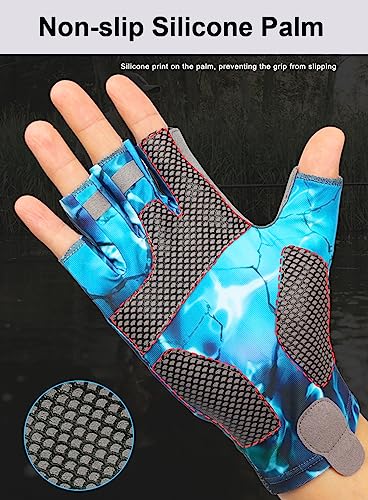 Fishing Gloves - UV Protection Fingerless Gloves for Kayaking, Paddling & More - Blue, Medium