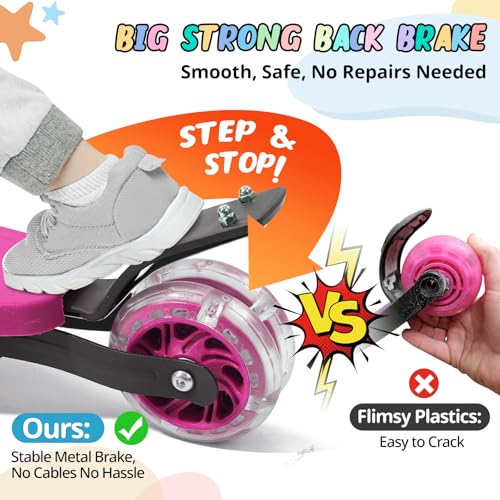 3-Wheel Kids Kick Scooter with Light-Up Wheels - Medium Pink