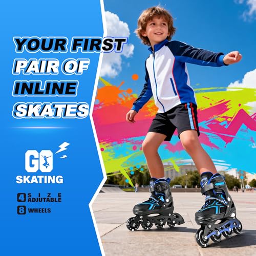 2PM SPORTS Adjustable Inline Skates – C Blue / Medium - Big Kid (13C-4 US) with Light-Up Wheels