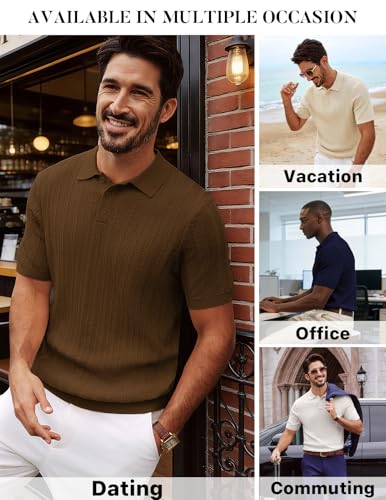 Men's Short Sleeve Knit Polo Shirt - Lightweight Casual Golf & Beach Top