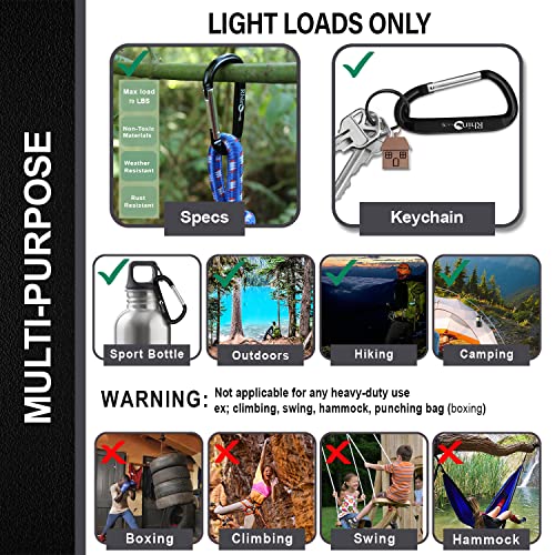 8PCS Lightweight D Ring Carabiner Clips with Keyrings - Black, Green, Blue, Purple