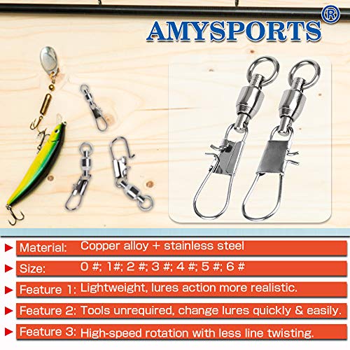 AMYSPORTS Fishing Swivels with Interlock Snap Ball Bearing Saltwater