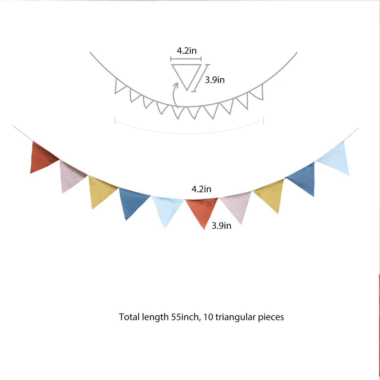 3.9ft Half Circle Banner - Pastel Cotton Pennants for Kids Tent, Nursery & Birthday Party Decor Pastel Pennant Banner | Single Sided Hanging Banners (Set of 2)