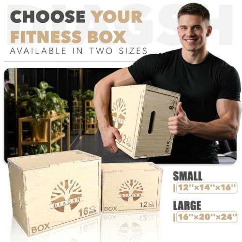 3-in-1 Plyo Box - Wood Jump Platform (20"x16"x12") for Home Gym