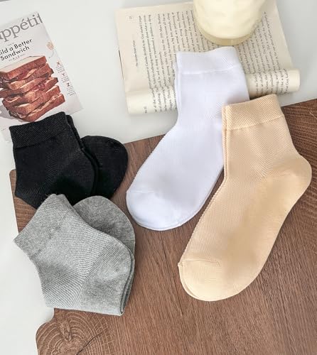 Arukora Women Ankle Thin Socks 6 Pairs Size 5-8 Mesh Breathable Crew Socks - White Black Gray Beige