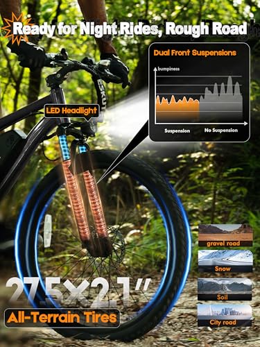 M200 Electric Mountain Bike - 21-Speed, 1200W Motor, Black - 48V 10.4Ah