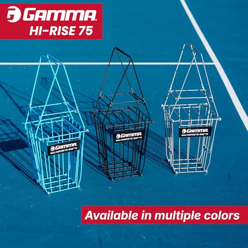 Heavy Duty Tennis Ball Hopper Hi-Rise 75 - Silver Basket with Handle