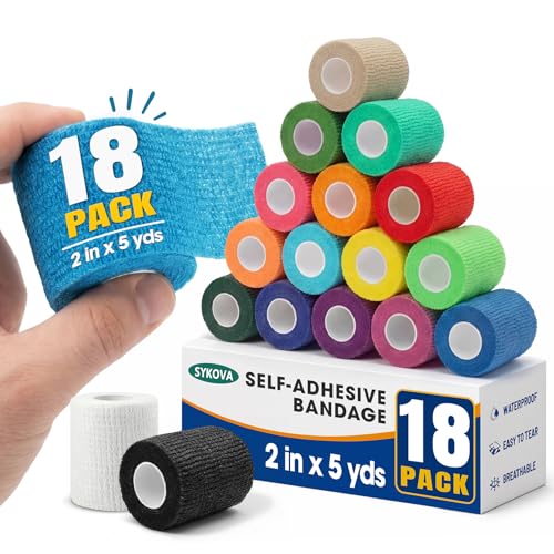 18 Pack Self-Adhesive Bandage Wrap - 2 Inch Multi-Colored