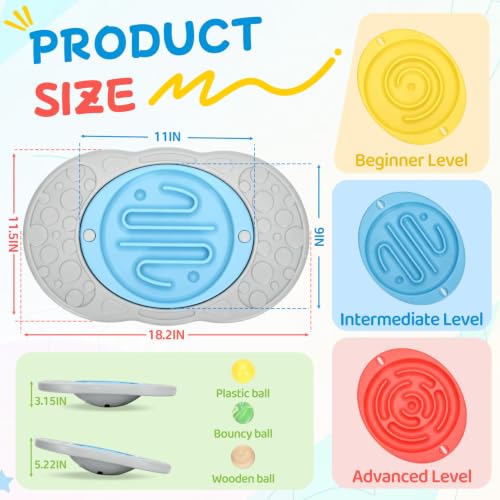 Kids Balance Board with Maze & Balls, Sensory Wobble Trainer for 3-12 Years