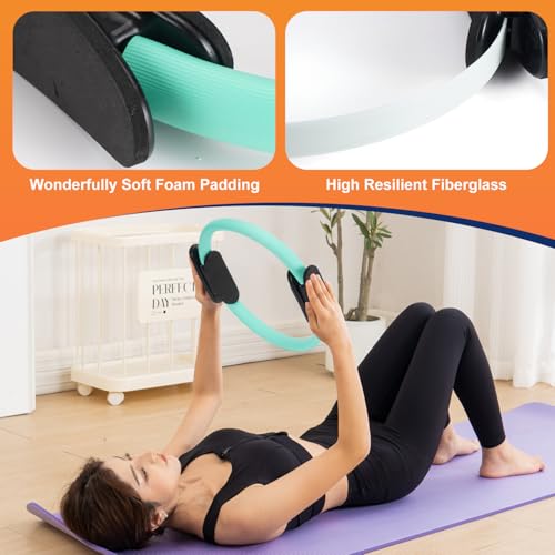 Tsikavo Teal Pilates Ring 12 Inch with Exercise Ball & Resistance Bands Set