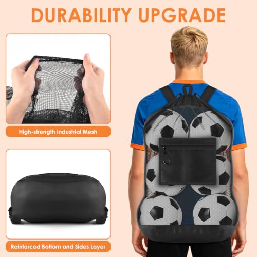 BROTOU 21x27 inch Soccer Ball Bag with Double Shoulder Straps (Fits 5 Basketballs/6 Soccer Balls) - Black