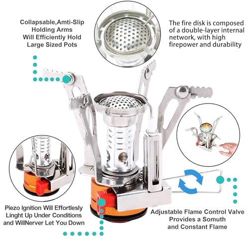 Portable Camping Stove with Piezo Ignition Lightweight Backpacking Cooktop