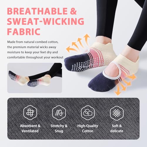 Non-Slip Pilates Grip Socks for Women - Yoga Barre Cotton - Pink