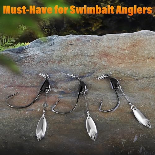 Dovesun Weighted Swimbait Hooks 3/0, 1/5oz Underspin Fishing Hooks, 10pcs