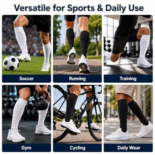 MIHAIR 2 Set White Soccer Grip Socks & Shin Guard Sleeves for Men Women