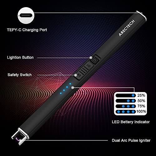 Electric Candle Lighter with Rechargeable Type-C Cable - Black