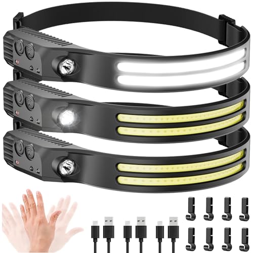Beccason 3PCS Rechargeable LED Headlamp with 230° Wide Beam, Camping & Outdoor Lighting