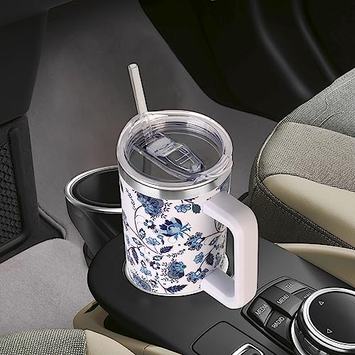 SYACOT 40 oz Insulated Stainless Steel Tumbler with Handle, Straw & Leak Proof Lid - Ceramic Variation