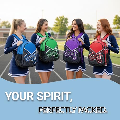 Glitter Cheerleading Backpack with Detachable Ribbon Keychain - Blue