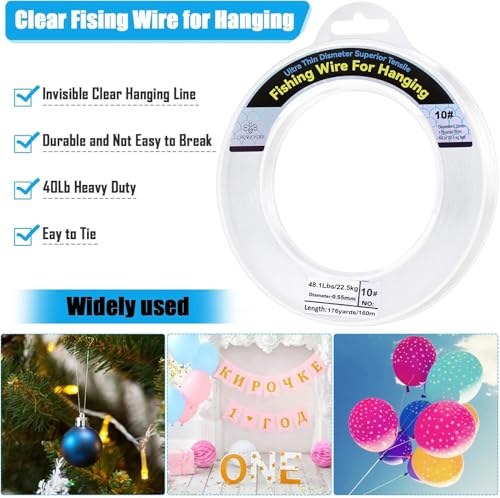 Clear Monofilament Fishing Line for Hanging - 0.55mm, 525ft, 34lb