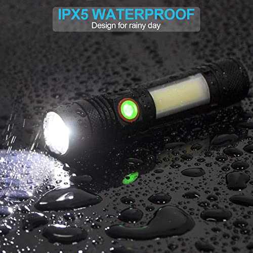 Rechargeable Flashlight, Super Bright LED Flashlight with COB sidelight, Zoomable, Waterproof, 4 Modes, Tactical Flashlight for Camping, Emergency