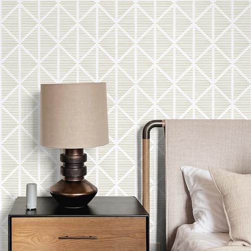 Modern Geometric Peel and Stick Wallpaper Boho Contact Paper for Cabinets and Drawers 78.7inL17.3inW Neutral Striped Self Adhesive Removable Wallpaper for Bedroom Bathroom Waterproof Beige