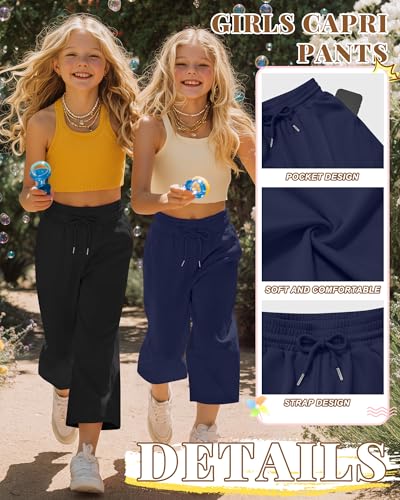 Girls Wide Leg Capri Pants - 3 Pack for Ages 5-14