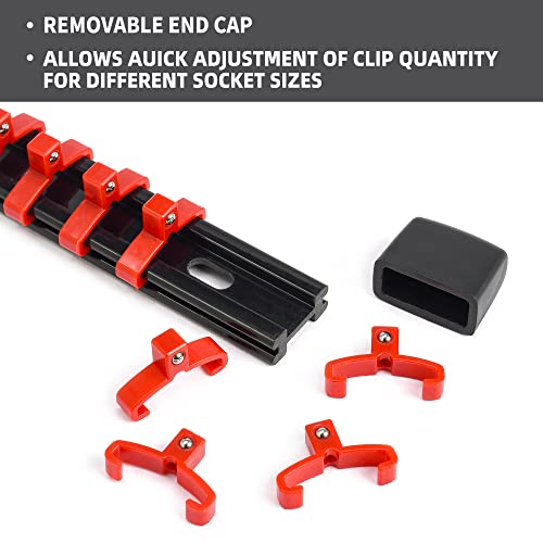 Socket Organizer Drive ABS Tools-Socket Holder, Premium Quality 9 Pieces Holders Kit 1/4-Inch x 48 Clips, 3/8-Inch x 45 Clips, 1/2-Inch x 36 Clips
