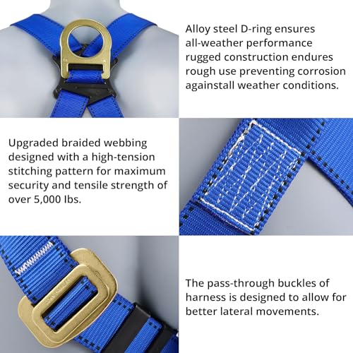 TRSMIMA Safety Harness Fall Protection - Roofing Full Body Construction Lanyard Kit Men Fall Arrest Work Tree Climbing Roofer D-ring ANSI