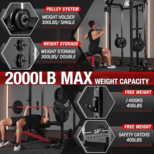 2000LB Power Cage with Independent Dual Pulley System - Black