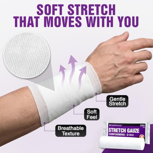 TenderGentle 12 Pack 3-Inch Sterile Conforming Stretch Gauze Rolls for Wounds