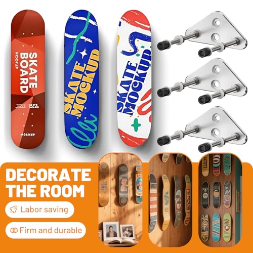 ROKENPOY 6-Pack Aluminum Skateboard Wall Mount Hangers for Deck Display - Vertical & Horizontal Storage