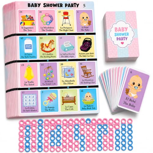 Bilingual Baby Shower Bingo Kit - 10 Players, 54 Cards & Boards