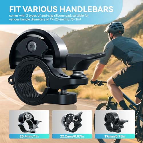 Loud Bike Bell for Adults and Kids - Black, Fits 0.75-1in Handlebars