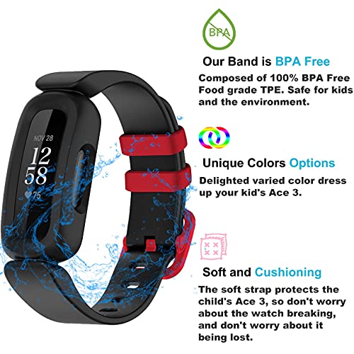 Fitbit Ace 3 Silicone Waterproof Sports Watch Strap - Black/Racer Red