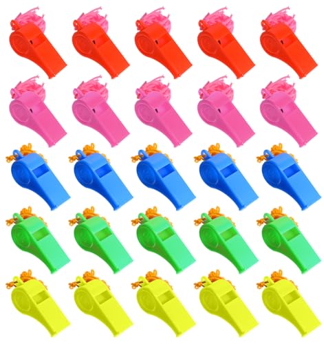 25-Pack Loud Coach Whistles with Lanyards - Multi-Color