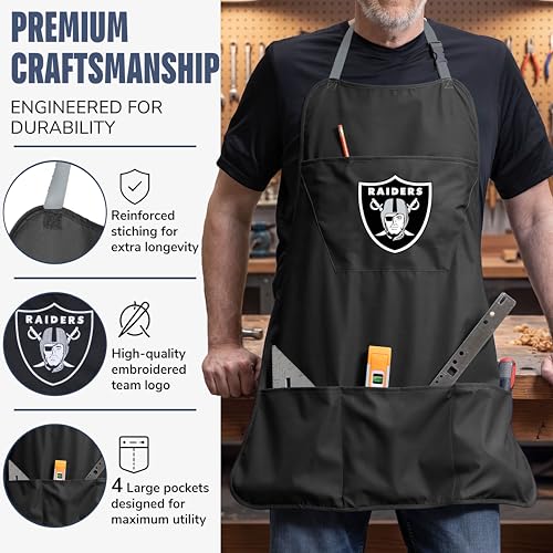 NFL Las Vegas Raiders Cooking Apron - Black, Adjustable Straps & Pockets