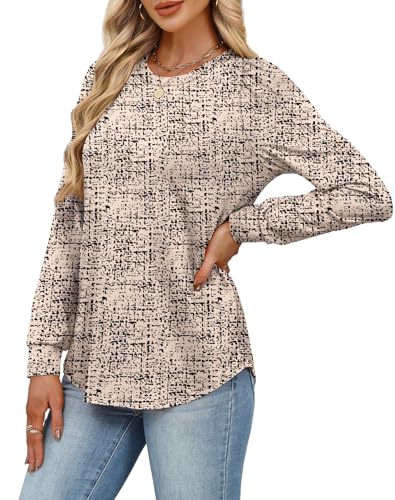 Womens Long Sleeve Crewneck Tunic Top - Print 18, Large