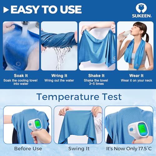 Cooling Towels 6 Pack - Lake Blue, Purple, Dark Blue, Pink, Green, Gray - Quick Dry Sports Towels for Neck & Face