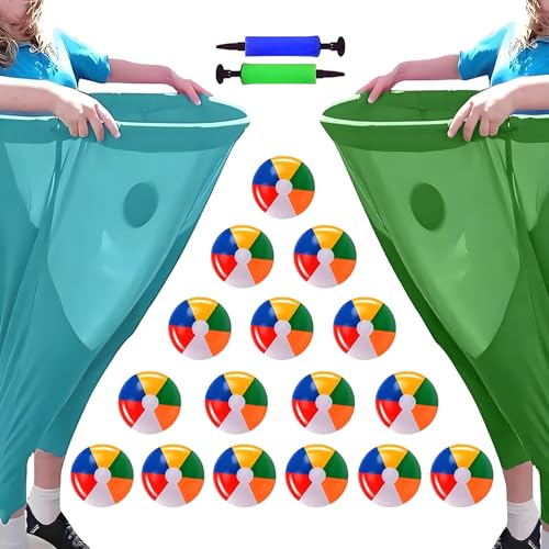 Outdoor Granny Pants Toss Game Set with 16 Bouncy Balls & 2 Air Pumps - Green & Light Blue