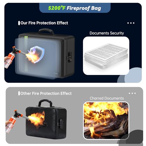 5200¢µ Fireproof Document Bag, Insulated Document Box with Lock, Important Document Organizer with Waterproof Zipper, Portable Soft Home Travel Office Safe Storage for Legal/Letter/A4 Files,Black