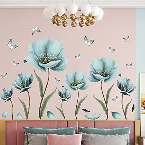 Creative Removable 3D Nursery Flower Wall Decals DIY Romantic Floral Butterfly Leaf Wall Sticker Murals Flowers Art Decor for Kids Girls Bedroom Living Room Home Wall Decoration (Light Green)