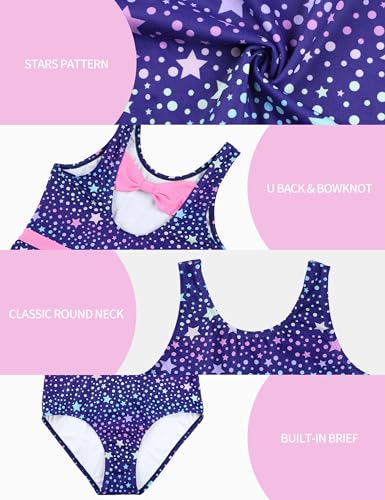 Gymnastics Leotard for Girls - Purple Star, 7-8 Years