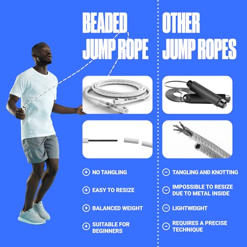 Beaded Jump Rope - Adjustable Length for Kids & Adults - White