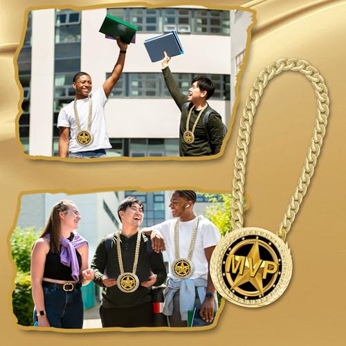 Gold MVP Medal Trophy Necklace - 6" Turnover Chain for Sports