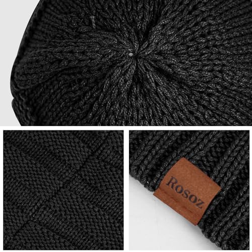 Warm Slouchy Beanie Hat for Women - Thick Knit - Black