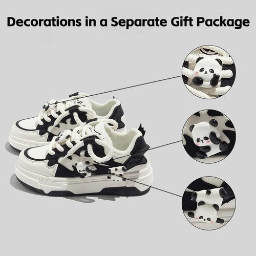 Panda Shoes Walking Sneakers for Women Y2K Platform Soft Comfortable Cute Panda Decor Black White US4-8 (Black,4)