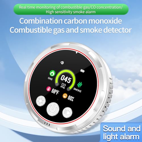 5-in-1 Ring Plug in Natural Gas & Smoke & Carbon Monoxide Detectors Combination Built-in 1000mAh Backup Battery 85dB Smoke CO Temp Humidity Senor for Home Hotel Travel (White, 1 Pack)